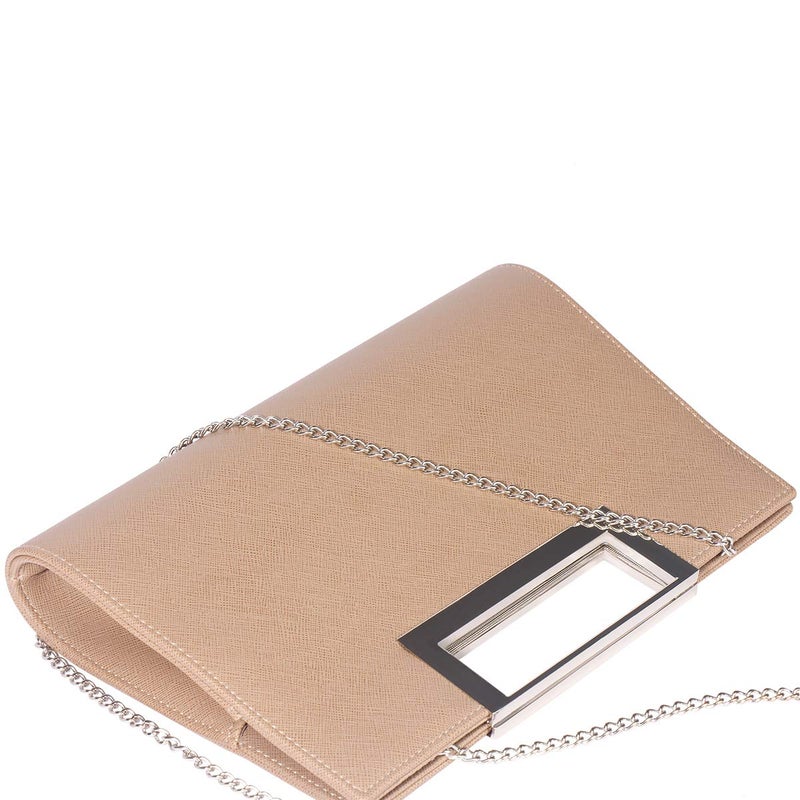 WALLYN'S Handbag for Women Evening Party PU Leather Convertible Clutch Purse with Chain (Khaki) - Image 3